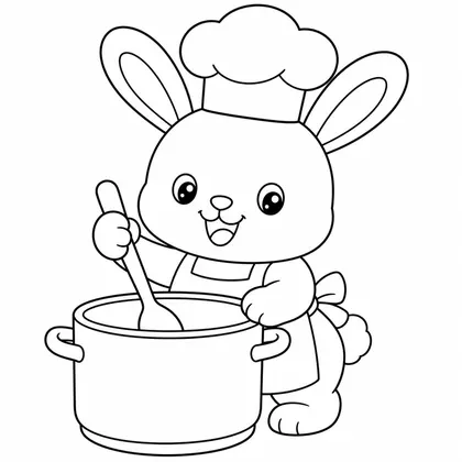 Dibujo de conejo cocinando sopa para colorear
