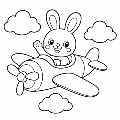 Dibujo de conejo piloto en avión para colorear