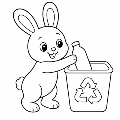 Dibujo de conejo reciclando para colorear