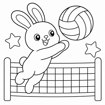 Dibujo de conejo jugando al voleibol para colorear