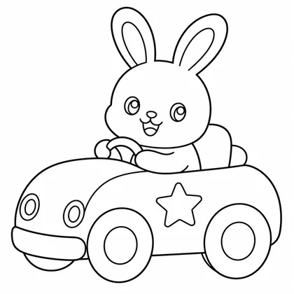 Dibujo de conejo conduciendo un coche para colorear