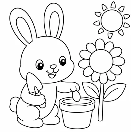 Dibujo de conejo plantando semillas para colorear
