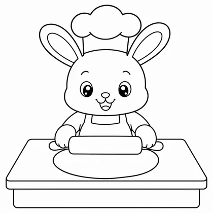 Dibujo de conejo amasando pan para colorear