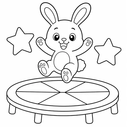 Dibujo de conejo en cama elastica para colorear