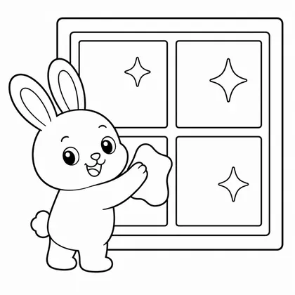 Dibujo de conejo limpiando una ventana para colorear