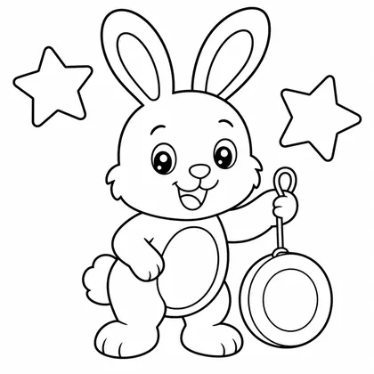 Dibujo de conejo jugando con yo yo para colorear