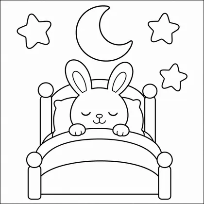 Dibujo de conejo durmiendo en su cama para colorear