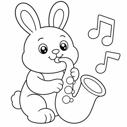 Dibujo de conejo tocando el saxofon para colorear