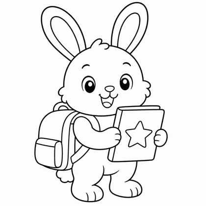 Dibujo de conejo alumno con mochila para colorear