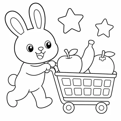 Dibujo de conejo comprando frutas para colorear