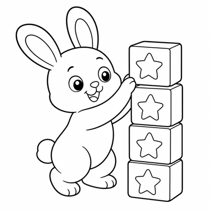 Dibujo de conejo jugando con bloques para colorear