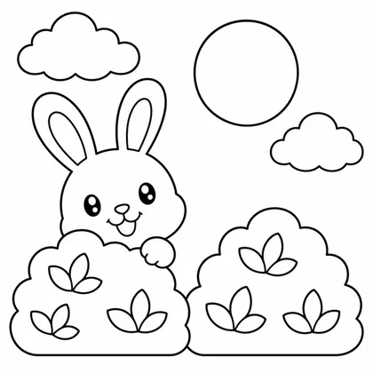 Dibujo de conejo jugando al escondite para colorear