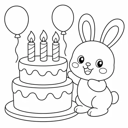 Dibujo de conejo en su cumpleaños para colorear
