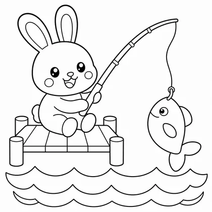 Dibujo de conejo pescando en el muelle para colorear