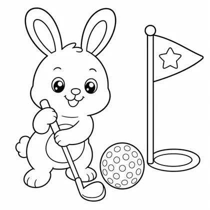 Dibujo de conejo jugando al golf para colorear
