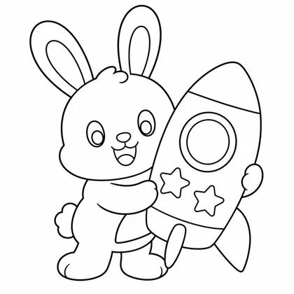 Dibujo de conejo con cohete de juguete para colorear