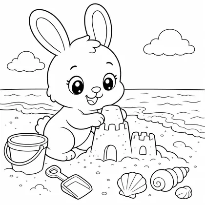 Rabbit on the beach coloring page