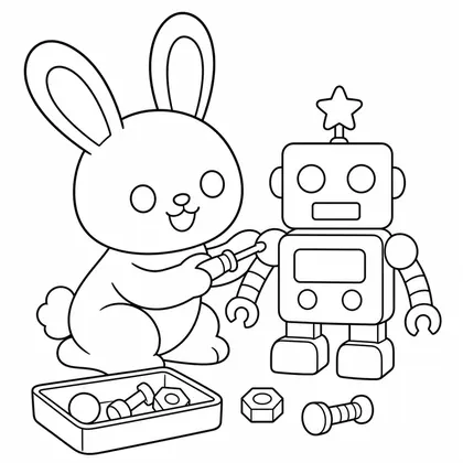 Dibujo de conejo construyendo un robot para colorear