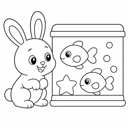 Dibujo de conejo en el acuario para colorear