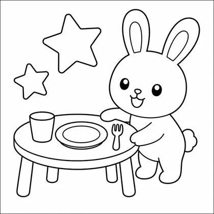 Dibujo de conejo poniendo la mesa para colorear