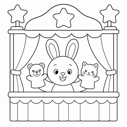 Dibujo de conejo en teatro de marionetas para colorear