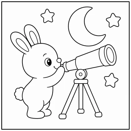 Dibujo de conejo con telescopio para colorear