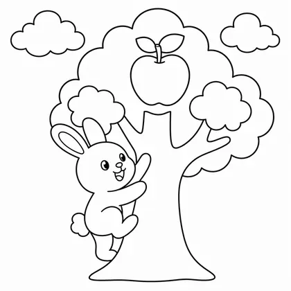 Dibujo de conejo subiendo a un árbol para colorear