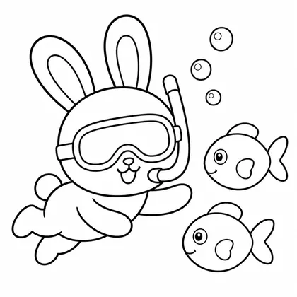 Dibujo de conejo haciendo snorkel para colorear