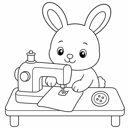 Dibujo de conejo con maquina de coser para colorear