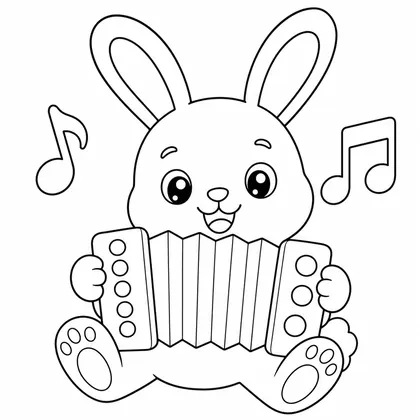 Dibujo de conejo con acordeon para colorear