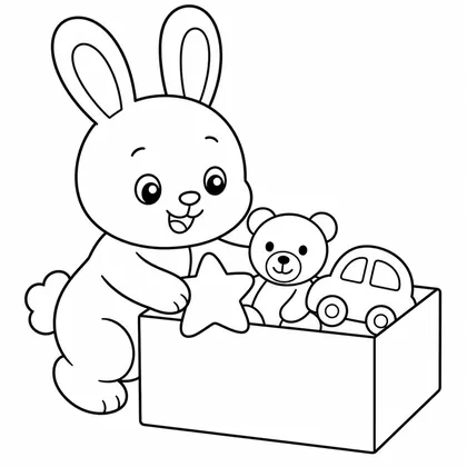 Dibujo de conejo ordenando juguetes para colorear