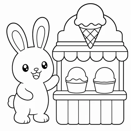 Dibujo de conejo con puesto de helados para colorear