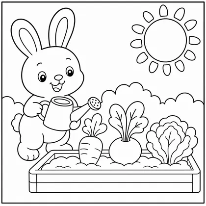 Dibujo de conejo en el huerto para colorear