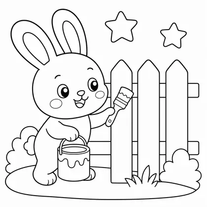Dibujo de conejo pintando una valla para colorear