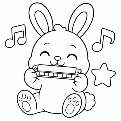 Dibujo de conejo con armonica para colorear