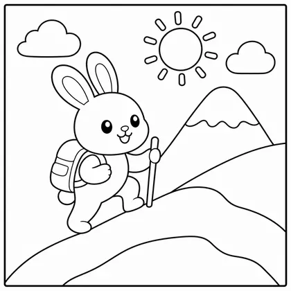 Dibujo de conejo subiendo una montana para colorear