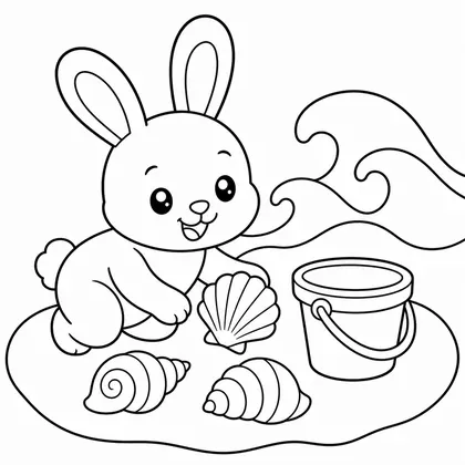Dibujo de conejo recogiendo conchas para colorear