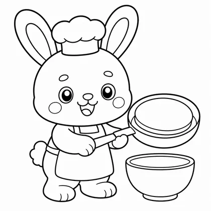 Dibujo de conejo haciendo tortitas para colorear