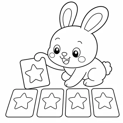 Dibujo de conejo jugando a las cartas de memoria para colorear