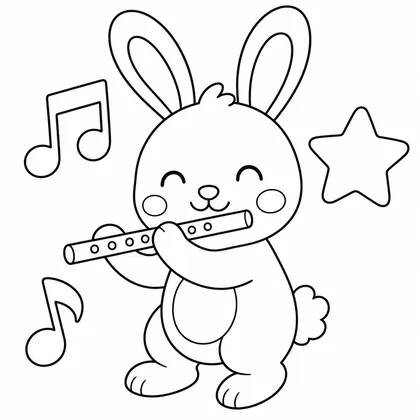 Dibujo de conejo tocando la flauta para colorear