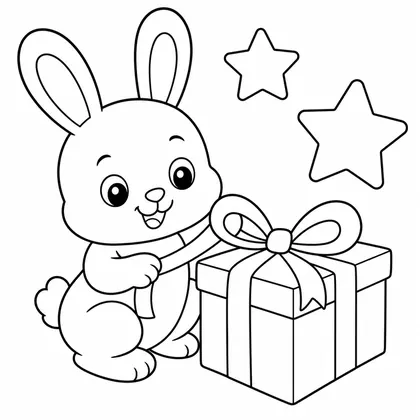 Dibujo de conejo envolviendo un regalo para colorear