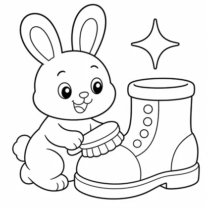 Dibujo de conejo limpiando zapatos para colorear