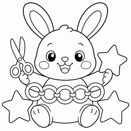 Dibujo de conejo haciendo guirnalda de papel para colorear