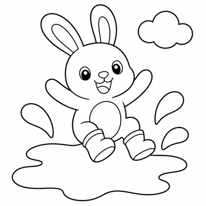 Dibujo de conejo saltando en un charco para colorear