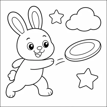Dibujo de conejo jugando con frisbee para colorear
