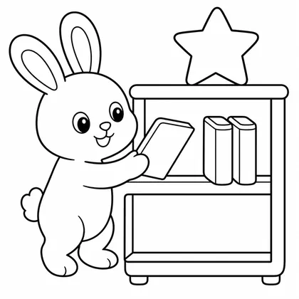 Dibujo de conejo ordenando una estanteria para colorear
