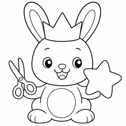 Dibujo de conejo haciendo corona de papel para colorear