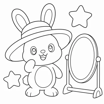 Dibujo de conejo probandose un sombrero para colorear