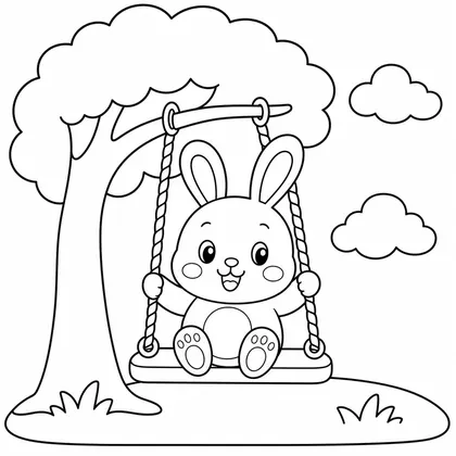 Dibujo de conejo en un columpio para colorear