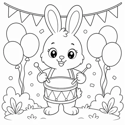 Rabbit with drum coloring page